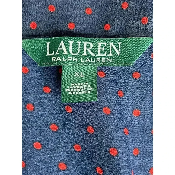 Lauren Ralph Lauren Tie-Neck Georgette Blouse size XL polkadot - Picture 7 of 12